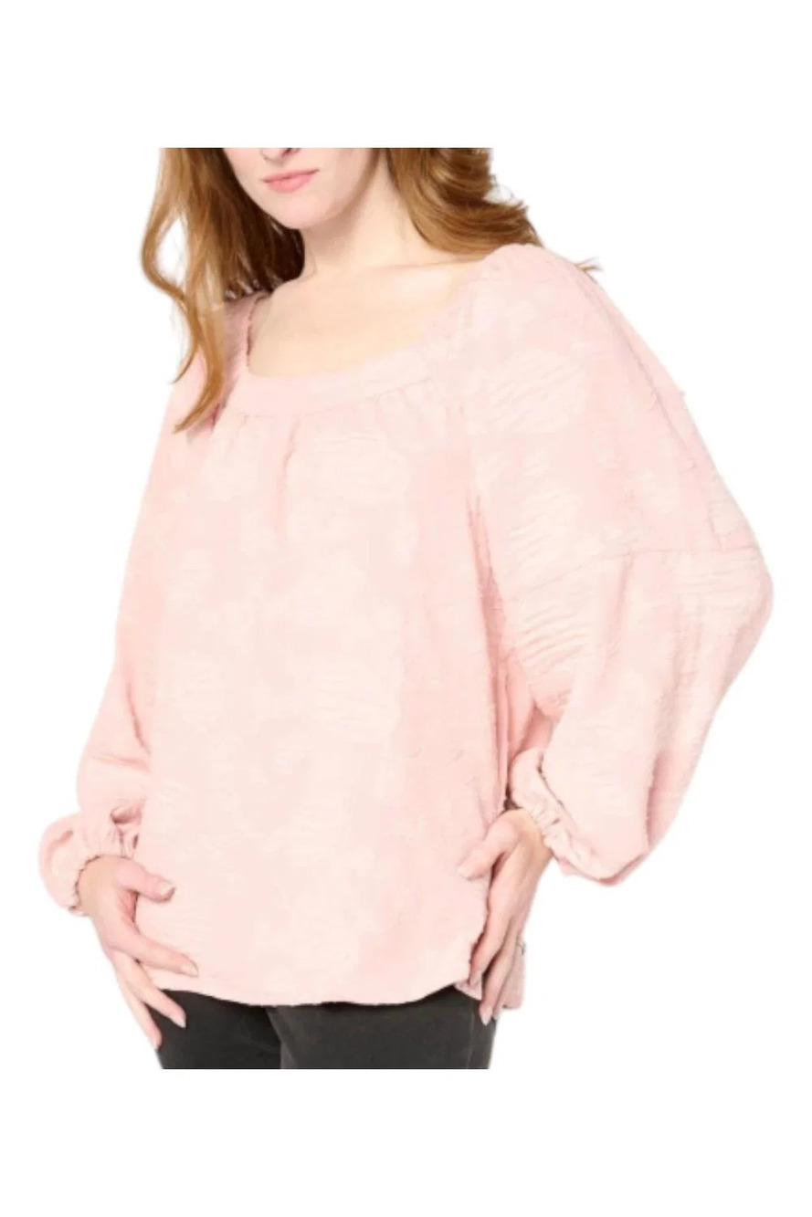 Nina Leonard Women's Balloon-Slv Wave Textured Square-Neck Top Blush - Regular